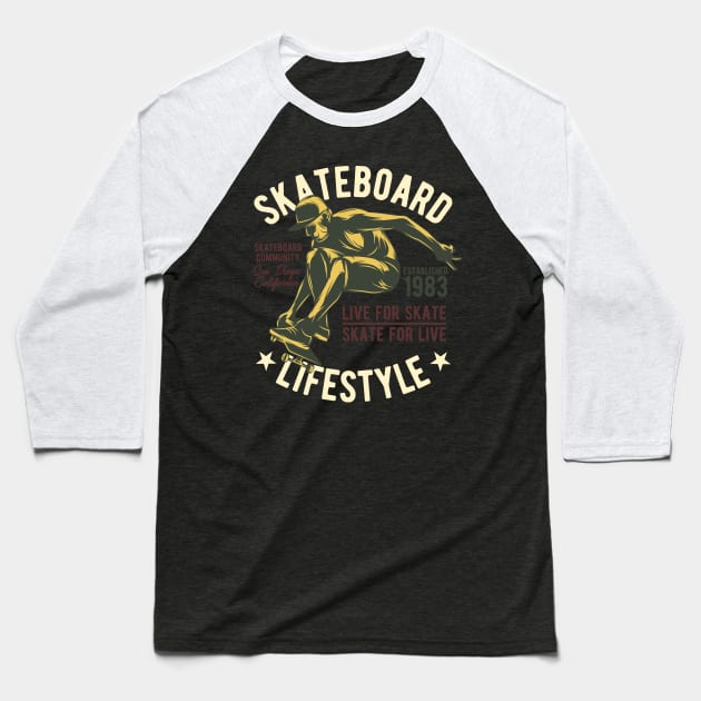 Skateboard lifestyle Baseball T-Shirt by Design by Nara